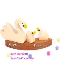 Birthday wooden ring, wood animal set, Birthday plug swan white bird