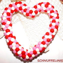 Door wreath XOXO heart made from felt balls