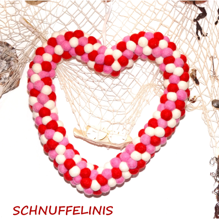 Door wreath XOXO heart made from felt balls