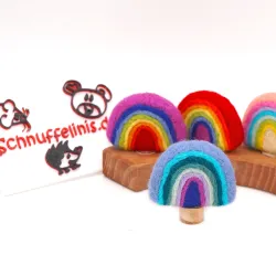 Geburtstagsringe Filz Regenbogen pastell, Regenbogen Stecker Holzringe