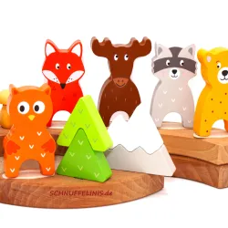Gufo 5 motivi anelli albero spine, Agnello di legno festoso anelli annuali gufo