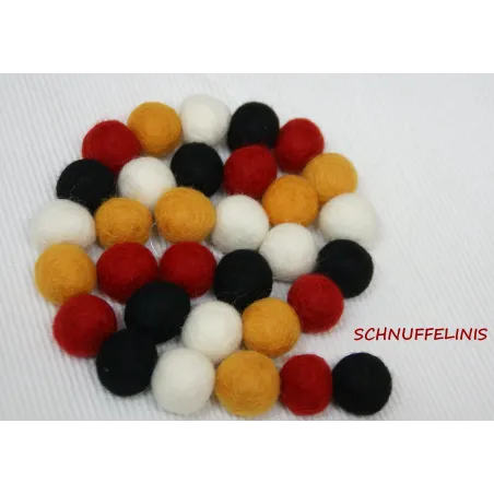 Filzkugeln, Deutschlandfarben, Filz in schwarz, rot, gold