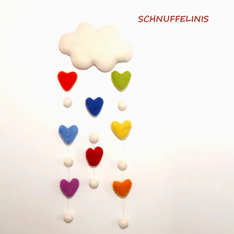 Baby mobile, Filzkugeln Mobile, Filzkugeln Regenbogen Mobile, Herzen Baby mobile, Filzkugeln Mobile, Filzkugeln Regenbogen Mobile, Herzen