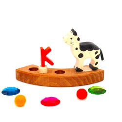 Geburtstagsringe Katze Holztier, Stecker Motiv Kätzchen schwarz weiß