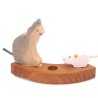 Cat wood plug annual rings white grey sitting