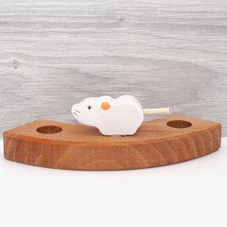 Maus in weiß aus Holz, Jahresring Holzstecker Maus als Motivstecker