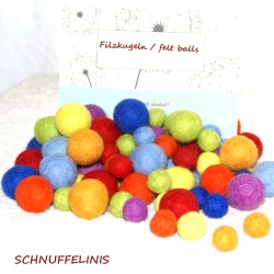 Felt balls rainbow 4sizes mix Schnuffelinis