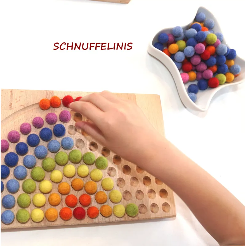 Montessori Rainbow, felt balls with a rainbow board