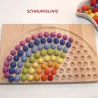 Montessori Rainbow, Wooden colouring board rainbow felt balls