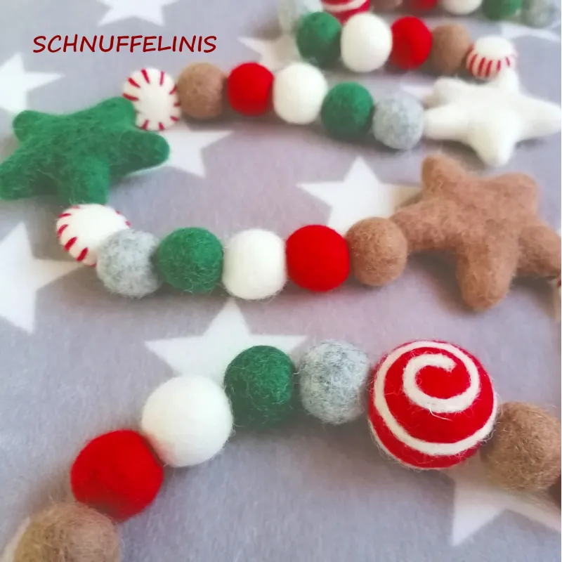 Felt balls, nostalgic Christmas garland, cinnamon christmas garland