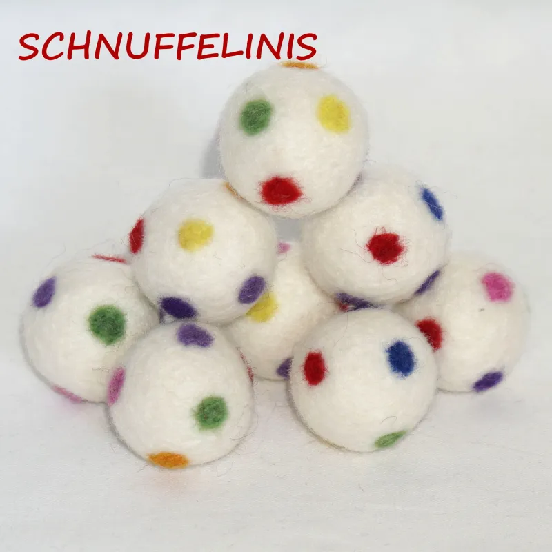 Rainbow dotted felt balls, felt balls, polka dotted felt balls, Montessori