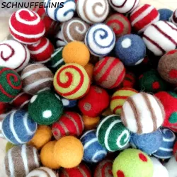 Felt balls ornaments, felt balls ornaments, polka dots swirly