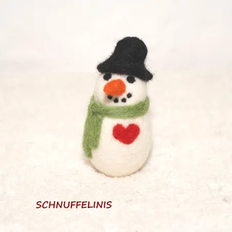 christmas ornaments, Snowman with heart and scarf, Christmas felt snow