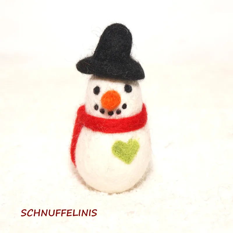 christmas ornaments, Snowman with heart and scarf, Christmas felt snow