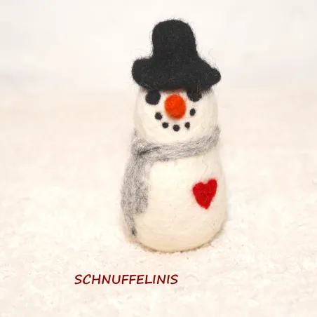 christmas ornaments, Snowman with heart and scarf, Christmas felt snow