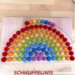 Montessori Rainbow, felt balls with a rainbow board
