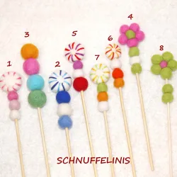 felt balls lollipops, flower bouquets, rainbow lolly pops