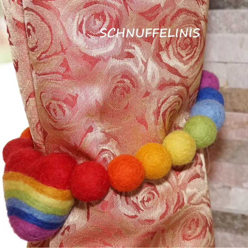Filzkugeln Raffhalter, sanfte Farben Vorhangbänder, Regenbogen Band