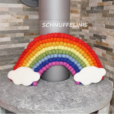 Filzkugeln Wandbild Regenbogen, Wickeltisch Kinderzimmertür Türkranz