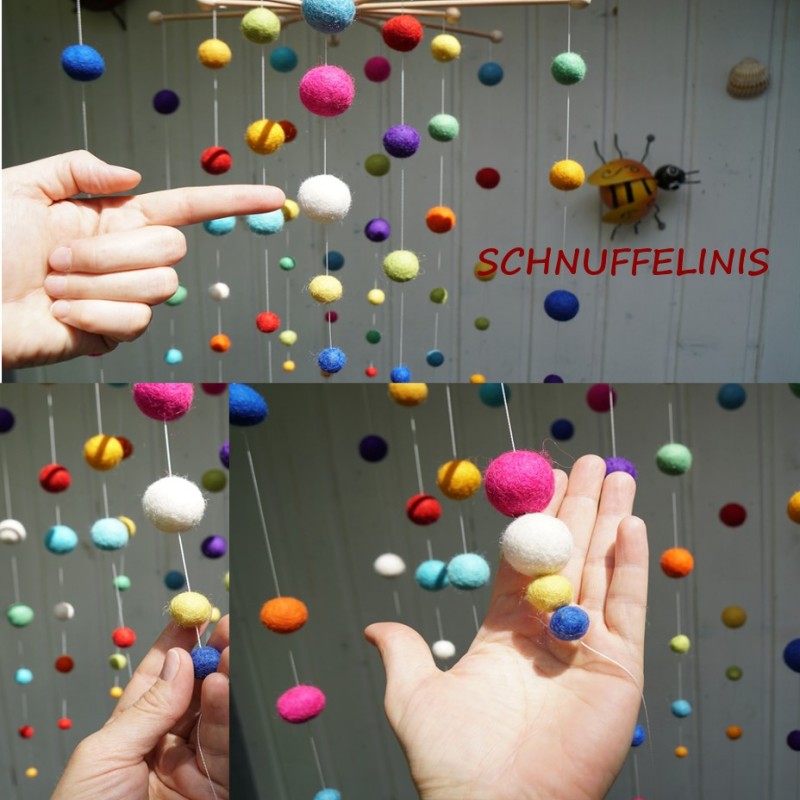 Montessori Baby Mobile, Regenbogen Mobile, Filzkugeln Filzwolle Filz