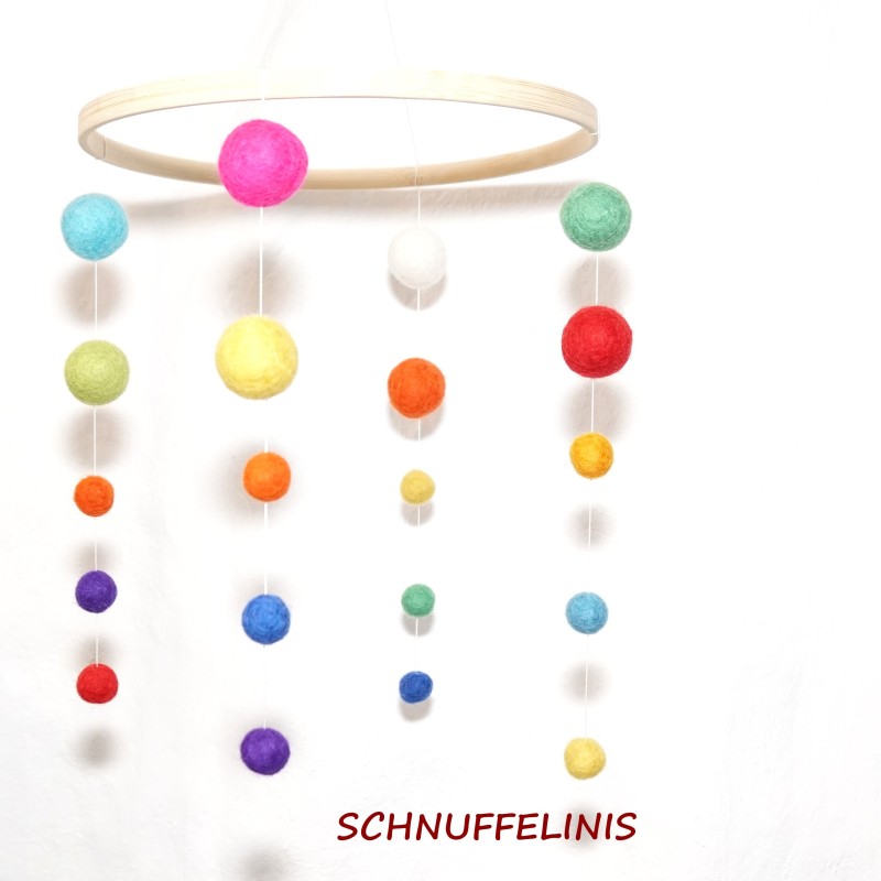 Montessori Baby Mobile, Regenbogen Mobile, Filzkugeln Filzwolle Filz