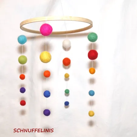 Montessori Baby Mobile, Regenbogen Mobile, Filzkugeln Filzwolle Filz