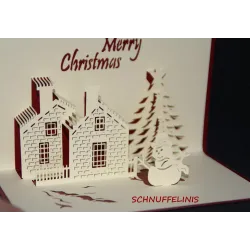 Christmas card, Winter village, cute 3d popup card, Winter cards