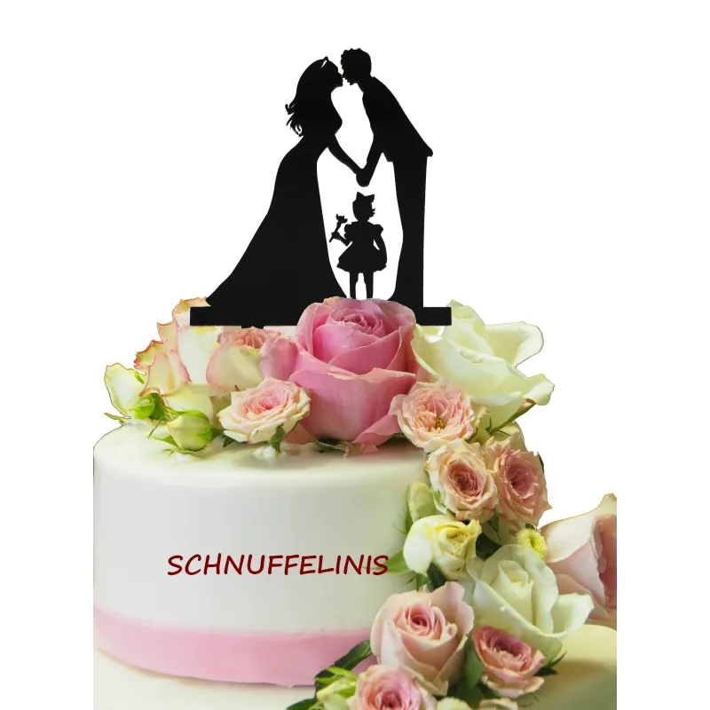 cake topper Hochzeitstore, Tortenstecker Hochzeit, Brautpaar mit Kind