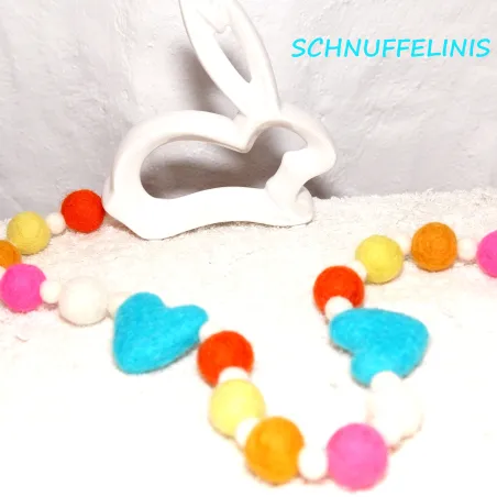 wool felt garland, love garland with hearts, felt balls garland