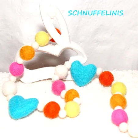 wool felt garland, love garland with hearts, felt balls garland