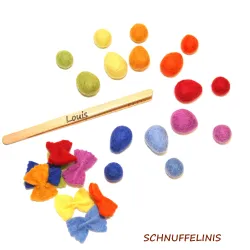 Montessori sorting set, rainbow felt balls, color learning set