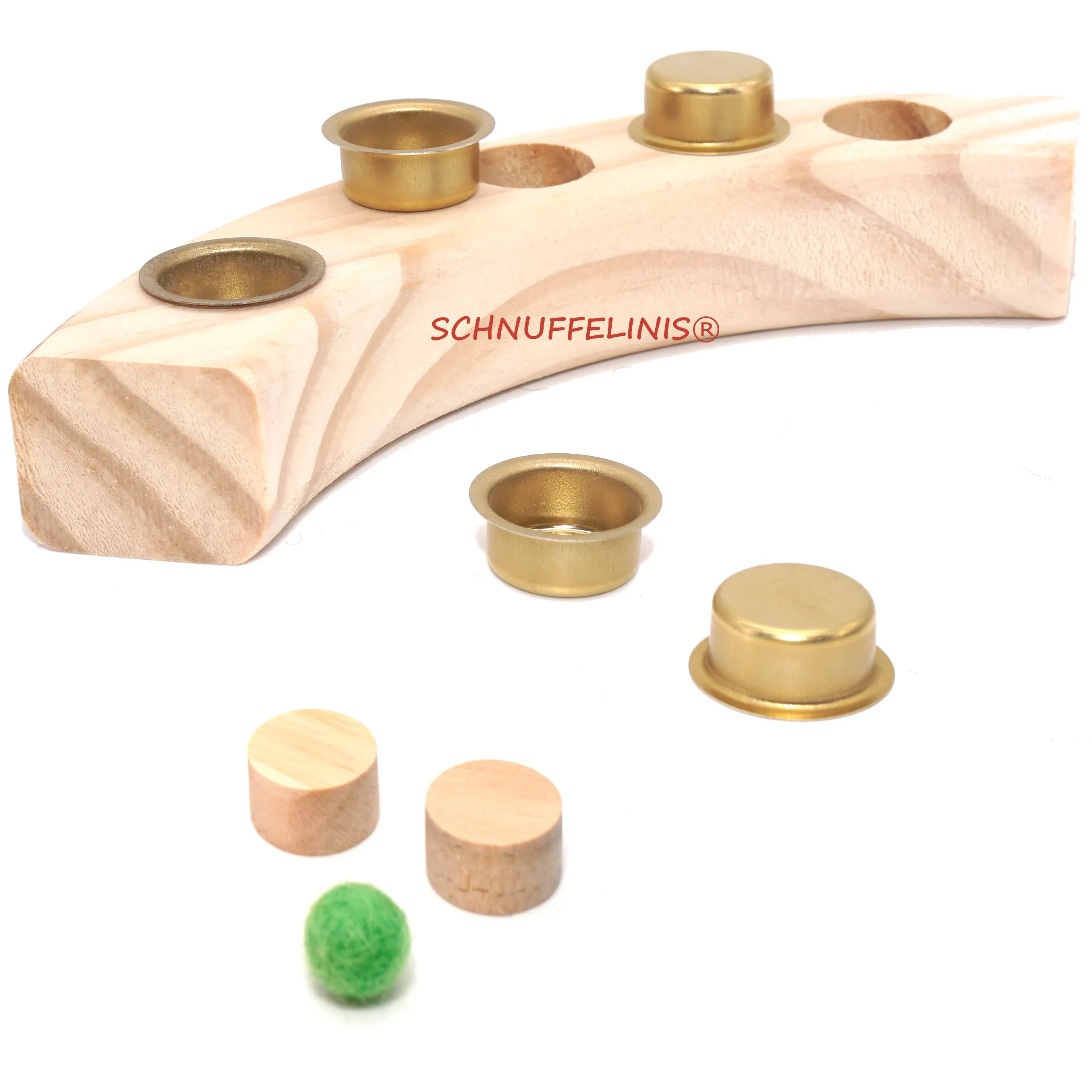 brass cups and wooden plugs